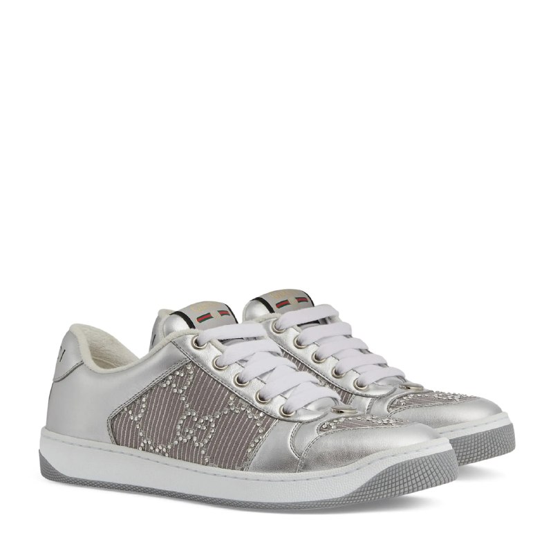 Gucci Silver Sneakers: A Versatile Style Staple ✨👟These Gucci silver sneakers are a true fashion statement. Their sleek design and shimmering finish make them a perfect addition to any wardrobe. But how can you style them to create different looks? Here are three outfit ideas:Casual ChicPair with: High-waisted jeans, a simple white tee, and a denim jacket.Why it works: This classic combination creates an effortlessly cool and casual look. The silver sneakers add glamour, while the denim jacket keeps things relaxed. Sporty SpicePair with: Black leggings, an oversized hoodie, and a baseball cap.Why it works: Channel your inner athlete with this sporty ensemble. The silver sneakers add a touch of sophistication to workout wear. 🏋️‍♀️Dressy CasualPair with: A floral midi dress and a leather jacket.Why it works: This unexpected combination is perfect for a night out. The sneakers balance the femininity of the dress and add an edge. #SilverSneakers #SneakerStyle #GucciSneakers #FashionVersatilitGucci Silver Sneakers: A Versatile Style Staple ✨👟These Gucci silver sneakers are a true fashion statement. Their sleek design and shimmering finish make them a perfect addition to any wardrobe. But how can you style them to create different looks? Here are three outfit ideas:Casual ChicPair with: High-waisted jeans, a simple white tee, and a denim jacket.Why it works: This classic combination creates an effortlessly cool and casual look. The silver sneakers add glamour, while the denim jacket keeps things relaxed. Sporty SpicePair with: Black leggings, an oversized hoodie, and a baseball cap.Why it works: Channel your inner athlete with this sporty ensemble. The silver sneakers add a touch of sophistication to workout wear. 🏋️‍♀️Dressy CasualPair with: A floral midi dress and a leather jacket.Why it works: This unexpected combination is perfect for a night out. The sneakers balance the femininity of the dress and add an edge. #SilverSneakers #SneakerStyle #GucciSneakers #FashionVersatilit