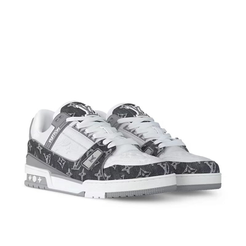 These Louis Vuitton sneakers feature a gray and white color scheme with the iconic Monogram pattern, offering a luxurious yet sporty look. Gray laces and subtle branding add a modern touch, while the sole enhances their athletic feel.Recommended Outfits:Casual Street Style: Pair with loose black joggers and a simple white graphic t-shirt. Add a baseball cap for a cool, relaxed vibe.#CasualStreetStyle #MonogramSneakers #LouisVuittonFashion #StreetwearStyle #RelaxedLookUrban Casual: Match with ripped jeans and an oversized hoodie or sweatshirt for a laid-back, streetwear-inspired look.#UrbanCasual #LouisVuittonSneakers #StreetStyle #RippedJeans #OversizedHoodieSmart Casual: Combine with dark chinos and a white button-down shirt for a polished look that’s still stylish.#SmartCasual #LouisVuittonStyle #ChinosAndShirt #DesignerSneakers #EffortlessFashionThese Louis Vuitton sneakers feature a gray and white color scheme with the iconic Monogram pattern, offering a luxurious yet sporty look. Gray laces and subtle branding add a modern touch, while the sole enhances their athletic feel.Recommended Outfits:Casual Street Style: Pair with loose black joggers and a simple white graphic t-shirt. Add a baseball cap for a cool, relaxed vibe.#CasualStreetStyle #MonogramSneakers #LouisVuittonFashion #StreetwearStyle #RelaxedLookUrban Casual: Match with ripped jeans and an oversized hoodie or sweatshirt for a laid-back, streetwear-inspired look.#UrbanCasual #LouisVuittonSneakers #StreetStyle #RippedJeans #OversizedHoodieSmart Casual: Combine with dark chinos and a white button-down shirt for a polished look that’s still stylish.#SmartCasual #LouisVuittonStyle #ChinosAndShirt #DesignerSneakers #EffortlessFashion